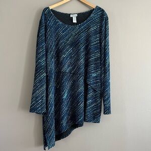 Catherines Women's Size 2XL Black Blue Layered Asymmetrical Tunic 3/4 Sleeves